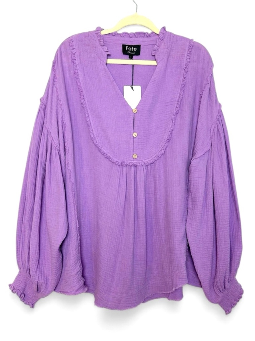 NWT Fate gauze v-neck balloon sleeve top  | Size  1X | Purple, Lilac